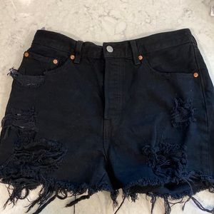 Levi’s 501 black ripped jean high rise  shorts